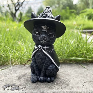 Décoration d'halloween, chapeau de sorcières, Figurine de chat, Gnome, ornement de pelouse, résine, Figurine de chat noir, Statue d'horreur, artisanat - Product Image 4