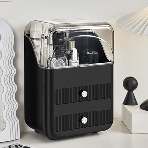 Caixa organizadora de maquiagem para armazenamento de cosméticos, preta, pequena, média e grande, elegante, com tampa e 2 gavetas - Product Image 2