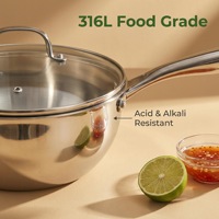 Poêle à frire en acier inoxydable 316L de style occidental, sans revêtement, compatible avec les plaques à induction universelles, design profond, grande capacité, couvercle en verre