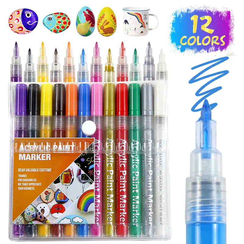 8 Farben 12 Farben Schwarz Weiß Acryl platte OEM Ungiftiger Acrylfarben marker auf Wasserbasis für Glasflaschen Holz Stein Stein