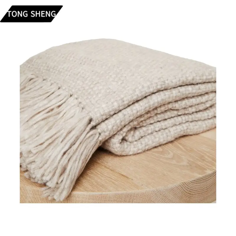 Tong Sheng-Manta de punto grueso única, manta de Cachemira 100% de lujo, de lana de grano con flecos personalizados de Alpaca