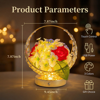 Lampe LED de luxe en forme de panier de fleurs en cristal doré, lampe de table à commande tactile avec fleurs artificielles pour la décoration de la maison