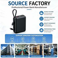 Batterie externe portable haute capacité 20000mAh 22.5W à charge rapide avec écran LCD, câbles doubles intégrés, vente en gros, OEM, logo personnalisé