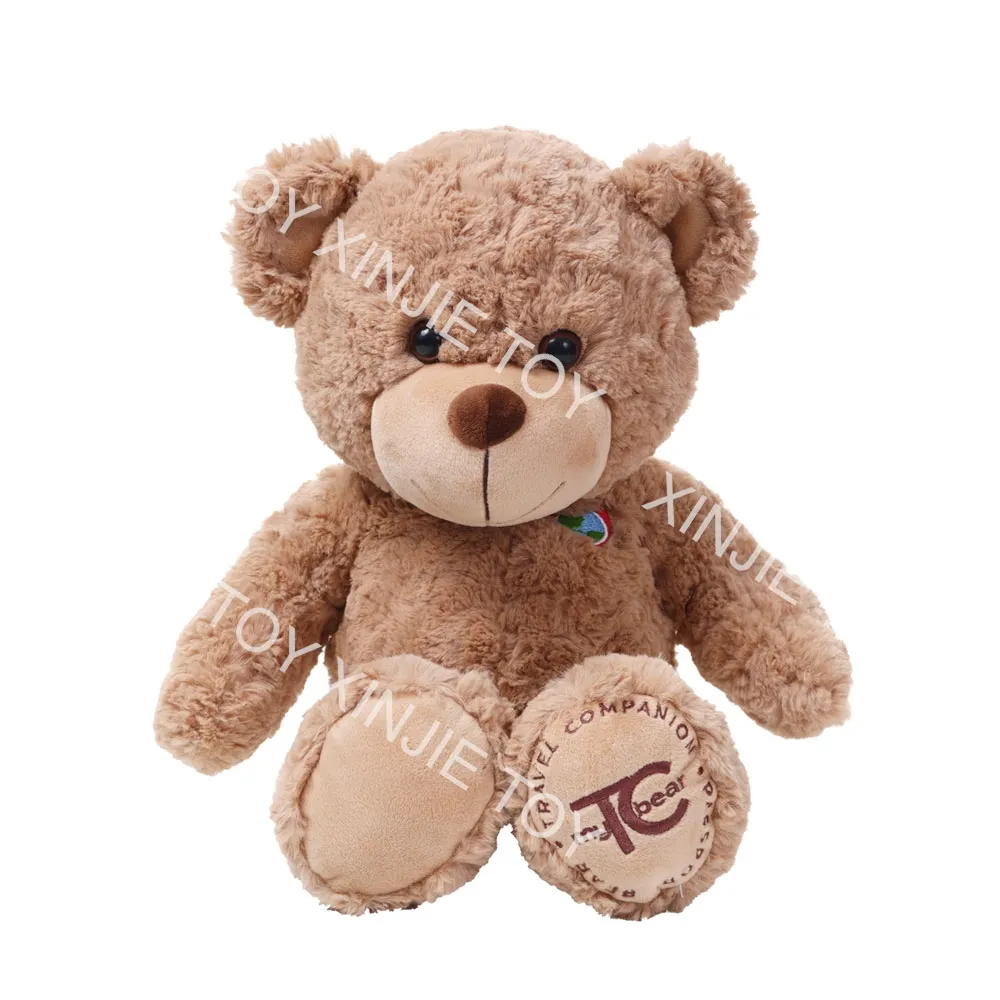 Urso de pelúcia personalizado, brinquedo de pelúcia marrom sentado com logotipo personalizado, urso de pelúcia