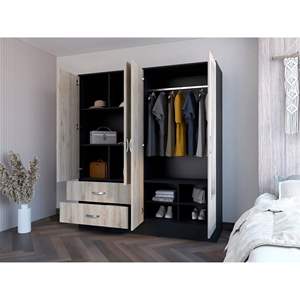 DB Armoire Ron Chambre Armoire En Bois Noir/Gris Clair Portable Cape Pliante pour Meubles De Maison pour Appartements - Product Image 5