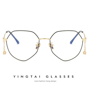YingTai Women's Geometric <b>Metal</b> Eyeglass <b>Frames</b> With Pendant Chain Blue Light Protection Full <b>Frame</b> Fashion Trend - Product Image 2