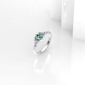 Bague <span class=keywords><strong>Claddagh</strong></span> en argent sterling 925 avec cœur en agate mousse naturelle, bijoux d'anniversaire pour femmes, plaqué rhodium - Product Image 3