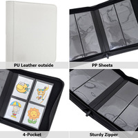 Classeur de cartes à collectionner en cuir PU avec fermeture éclair, 4 pochettes, personnalisable avec logo multicolore, pour 128 cartes