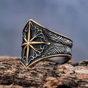 Mecylife Punk Viking đồ trang sức nhẫn Bắc Âu Octagon Sao Knot phong cách gỉ miễn phí thép không gỉ nhẫn cho nam giới bán buôn không thấm nước - Product Image 2