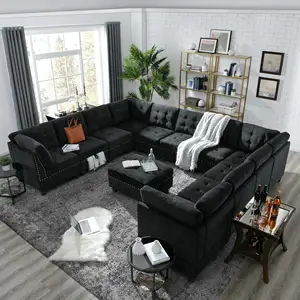 Zwart Fluweel Sectional Sofa Bank Diy Combinatie Woonkamer Meubelset Voor Villa En Huis