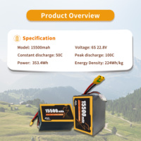 OEM&ODM FPV Lityum Pil Paketi 6S 22.8V 15500mAh 100C Yüksek Deşarj Oranı Yüksek Kapasiteli Drone'lar ve RC Uçaklar için
