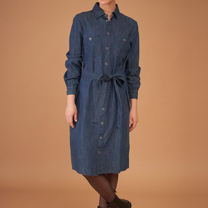<span class=keywords><strong>2022</strong></span> venta al por mayor elegante camisa de mezclilla Jean Vestido de manga larga con cinturón para mujer - Product Image 2