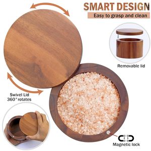 Acacia Salt Cellar 9 Ounces Capacity Wood <b>Spice</b> <b>Box</b> With Swivel Cover Jar for Kitchen - Product Image 3