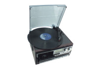 Lecteur de disques vinyles portable classique multifonction en bois, lecteur USB/SD/CD, radio, cassette, auxiliaire, lecture de disques vinyles haute qualité