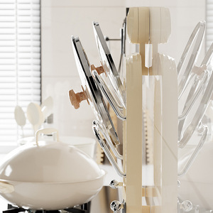 Pot Lid Holder Wall Mounted With Tray Metal Lid Hanging Kitchen Storage Rack Square Shape For Pot Cover And Utensil Organization - Product Image 2