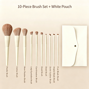 Juego Profesional de 5 Brochas de Maquillaje de Pelo Sintético, para Polvo, Rubor, Sombra de Ojos, Delineador Angular, Mango de Madera, Estilo Plano, para Uso Diario - Product Image 4