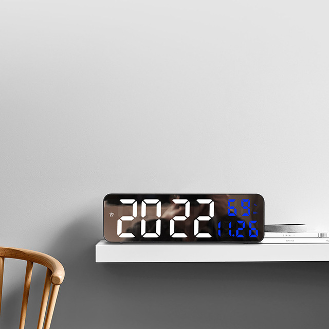 Remote Control LED Digital Wall Clock Date Week Temperature Display Popular Desk Decors for Bedroom Living Room Outdoor Kitchen