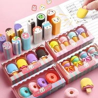 Lot de gommes créatives en forme de sucette et de crème glacée, mignonnes et animées, pour la vente en gros, coffret cadeau de papeterie