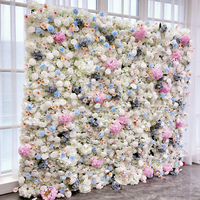 Nouvelle Arrivée Moderne : Mur de Fleurs Artificielles 3D en Soie 5D, Base Rouge, Fuchsia, Blanc, Détachable, pour Mariage et Hôtel