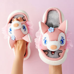 Yüksek kaliteli kalın taban çiftler slaytlar terlik kadınlar 3D karikatür tavşan ev kadın keten slaytlar terlik - Product Image 5