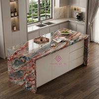 Meuble îlot de rangement haut de gamme sur mesure en marbre naturel Fendi rouge avec plan de travail pour l'intérieur des résidences de prestige