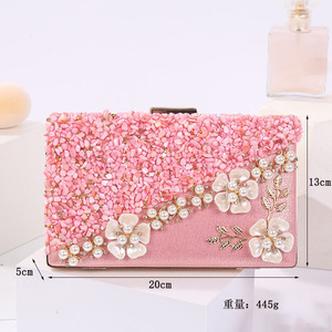 Acrylique fleur strass perle dames sacs à main en cuir PU carré épaule sac à bandoulière chaîne pochette femmes