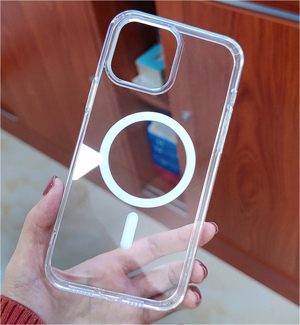 Wireless Charging Clear Shockproof Phone Case Magnetic Anti-yellow Acrylic PC Mobile Phone Cases for IPhones 15 16 17 Pro Max