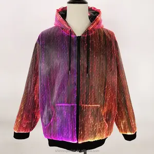 Pull à capuche en Fiber optique pour homme, veste lumineuse à LED, vêtements de fête, pull de noël, Costume de danse du ventre