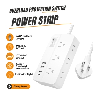 Multiprise de qualité hôtelière à 6 prises avec indicateur LED et protection contre les surtensions |   Conception de sécurité pour les enfants |   Logo personnalisé Accueil - Product Image 2