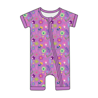 Combinaison bébé en bambou personnalisée Yiying, manches courtes, fermeture éclair, imprimé floral, tissu doux, vêtements pour enfants