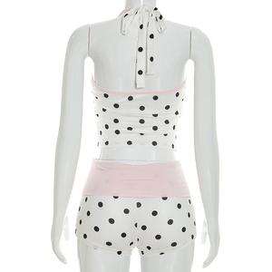 Viviblook Y26ST096 Ensemble d'été pour femme, style streetwear sexy, nouveau débardeur dos nu à pois avec blocs de couleur et short, ensemble deux pièces - Product Image 3