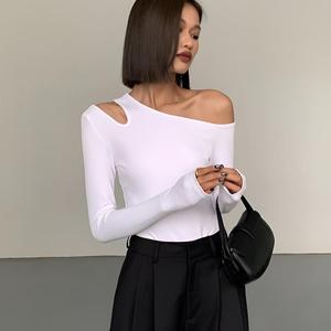 Camicetta Elegante da <span class=keywords><strong>Donna</strong></span> a Maniche Lunghe, Top Asimmetrico in Tessuto Traspirante di Cotone e Spandex, T-shirt da Ufficio Taglia S-3XL - Product Image 5