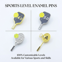 Épinglette personnalisée en émail pour vêtements, avec motifs de raquettes de pickleball, tennis, badminton, padel, en or, argent, rigide ou souple, pour le sport
