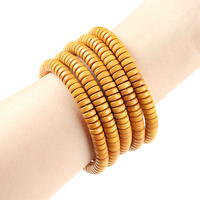 Bracelet extensible fait main en perles plates coupées droites en graines d'olive naturelles, perles d'olive jaune chaud, bijoux à porter au quotidien, vente en gros