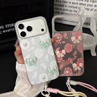 Nouvelle texture de peau 2026, coque de téléphone 2-en-1 en dentelle et perles couleur thé au lait avec bracelet intégré
