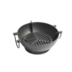 Cast Iron Round Fire Pit Grill With Grate For Outdoor Charcoal Cooking And Tea Brewing Multi Functional <b>BBQ</b> Stove - Product Image 1