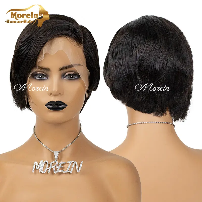 Morein Short Wigs Human Hair for Summer 6 inch Wavy Hair Brazilian 13*6 lace front Pixie Wig