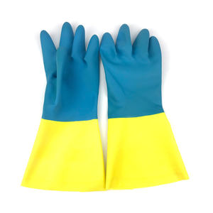 ANT5PPE Gants en latex néoprène bicolore nettoyage de chambre gants bleus et jaunes - Product Image 3