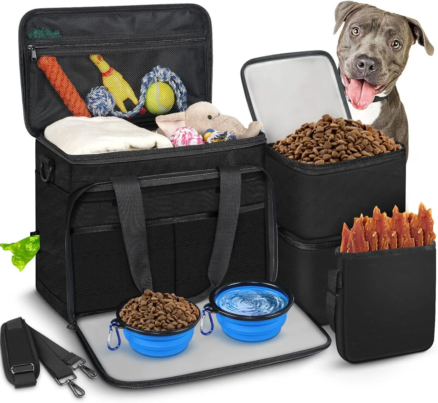 Dog Travel Bag Airline Approved Organizer for Pet Supplies with Multi-Function Pockets Weekend Pet Travel Set for Dog and Cat