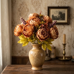 Ramo de 13 Cabezas de Flores Artificiales de Peonía Hechas a Mano, Venta al por Mayor de Fábrica, Decoración para Bodas, Graduaciones y Hogar - Product Image 1