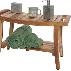 Tabouret de salle de bain incurvé en teck Park Seo avec accoudoirs, taille 1, pour le rangement des serviettes de bain et de douche - Product Image 4