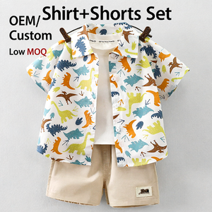Traje Casual <span class=keywords><strong>de</strong></span> Verano para Niños, Camisa <span class=keywords><strong>de</strong></span> Manga Corta <span class=keywords><strong>de</strong></span> <span class=keywords><strong>Algodón</strong></span> Puro, Pantalones Cortos con Solapa Elegantes para Bebés - Product Image 1