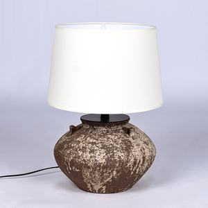 Vintage Handmade Ceramic <b>Table</b> <b>Lamp</b> Textured Pottery <b>Base</b> with Fabric Shade Warm Accent <b>Lamp</b> for Bedroom and Living Room - Product Image 1