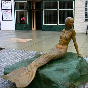 热卖户外躺着的生命雕塑大小青铜美人鱼雕像