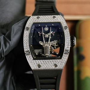 Jam Tangan Mewah untuk Pria Gaya 26-02 Devil Eye Gold Flames Dial Tourbillon Manual Mechanical Watch Black Ceramic Case Wristwatch - Product Image 2