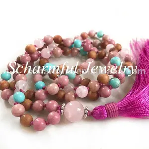 NS198211Boho Moda 108 Mala Bead Colar 8mm Pedra Natural Chakra Beads Madeira Com Borla HandMade Colar Jóias