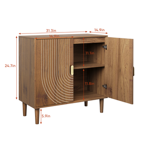 Walnut Wood Buffet Cabinet Line Groove Design <b>Storage</b> Sideboard Accent Cabinet for Living Room - Product Image 2