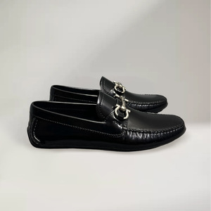 Men's Leather Loafers Black Flat Heel Horsebit Buckle <b>Slip</b> <b>On</b> Fashion Casual Shoes - Product Image 3