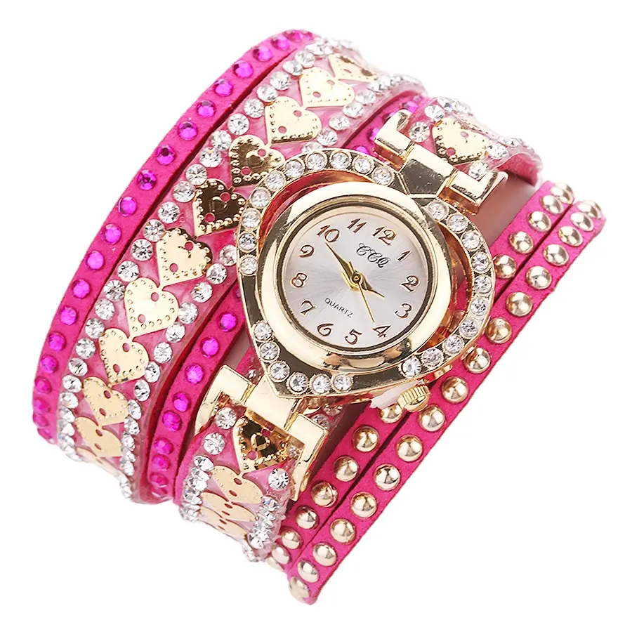 Reloj de pulsera con esfera de corazón y diamante de terciopelo coreano para mujer, pulsera de cuerda larga, CCQ89