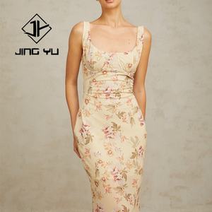 Robe décontractée élégante de haute qualité, robe à bretelles à petites fleurs, OEM personnalisé, 100% rayonne, tissu doux, robe maxi - Product Image 5